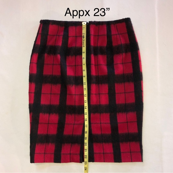 TALBOTS Plaid Windowpane Wool Blend Lined Pencil Skirt Red Black (4) - Picture 12 of 14